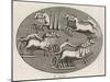 Four Four-Horse Chariots Racing in an Arena-null-Mounted Art Print