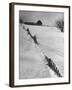 Four Ft. of Snow Almost Covering Up Snow Fence in Front of Barn on the Hill on Upstate Farm-Andreas Feininger-Framed Photographic Print