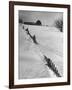 Four Ft. of Snow Almost Covering Up Snow Fence in Front of Barn on the Hill on Upstate Farm-Andreas Feininger-Framed Photographic Print