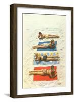 Four Girls on Beach Towels-null-Framed Art Print