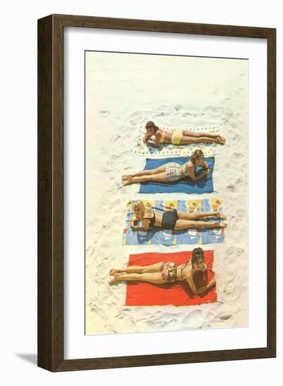 Four Girls on Beach Towels-null-Framed Art Print