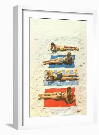 Four Girls on Beach Towels-null-Framed Art Print