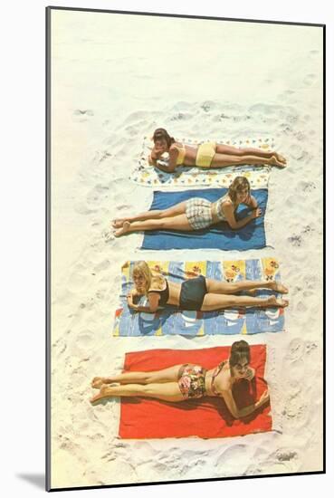 Four Girls on Beach Towels-null-Mounted Art Print