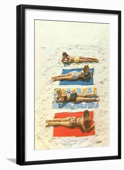 Four Girls on Beach Towels-null-Framed Art Print