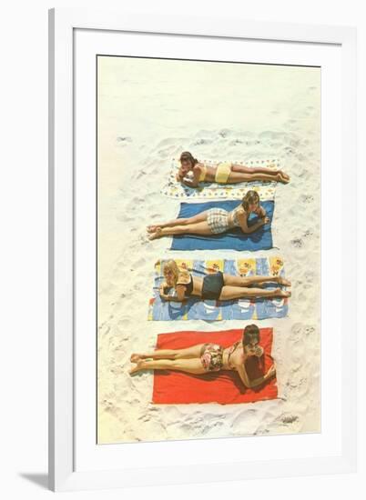 Four Girls on Beach Towels-null-Framed Art Print