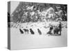 Four Girls on Dog Sled Photograph - Canada-Lantern Press-Stretched Canvas
