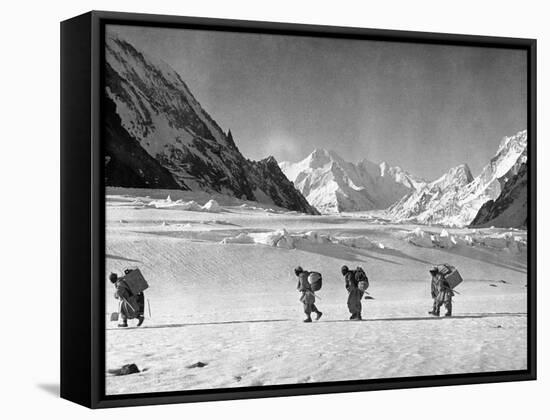 Four Hunza Porters on the Way Towards the Abruzzi Ridge for the Ascent of K2-null-Framed Stretched Canvas