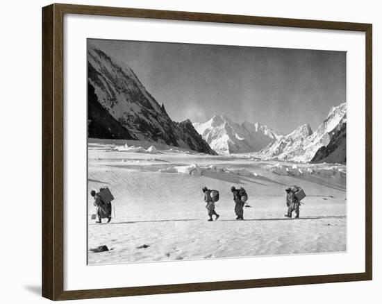 Four Hunza Porters on the Way Towards the Abruzzi Ridge for the Ascent of K2-null-Framed Photographic Print