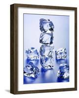 Four Ice Cubes in a Pile, Individual Ice Cubes Beside Them-null-Framed Photographic Print