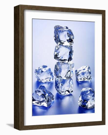 Four Ice Cubes in a Pile, Individual Ice Cubes Beside Them-null-Framed Photographic Print