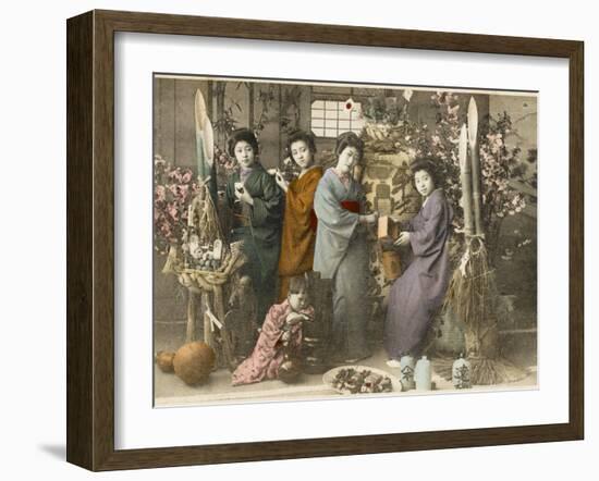 Four Japanese Women Amid Bamboo with a Young Child-null-Framed Photographic Print