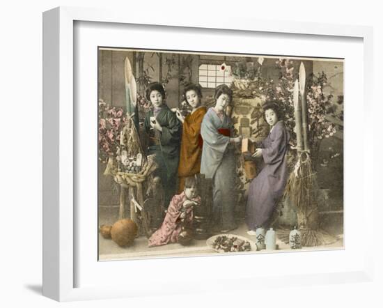 Four Japanese Women Amid Bamboo with a Young Child-null-Framed Photographic Print