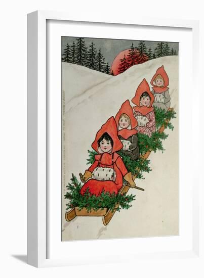 Four Little Girls on a Sledge-Florence Hardy-Framed Giclee Print