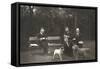 Four Men and Two Dogs in a Garden-null-Framed Stretched Canvas