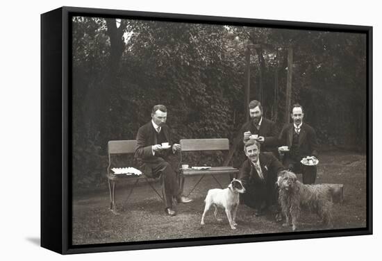 Four Men and Two Dogs in a Garden-null-Framed Stretched Canvas