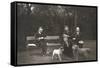 Four Men and Two Dogs in a Garden-null-Framed Stretched Canvas