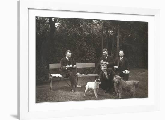 Four Men and Two Dogs in a Garden-null-Framed Photographic Print