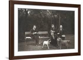 Four Men and Two Dogs in a Garden-null-Framed Photographic Print