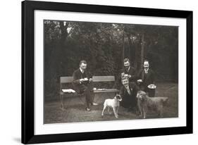 Four Men and Two Dogs in a Garden-null-Framed Photographic Print