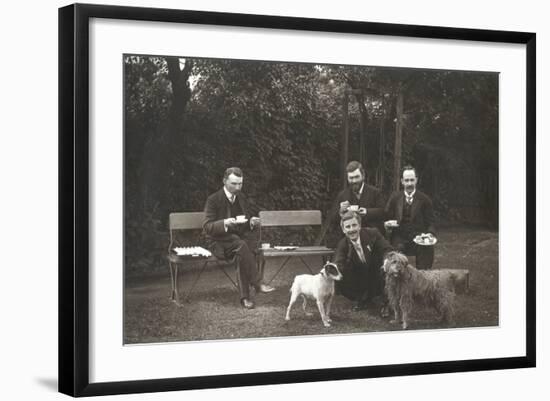 Four Men and Two Dogs in a Garden-null-Framed Photographic Print