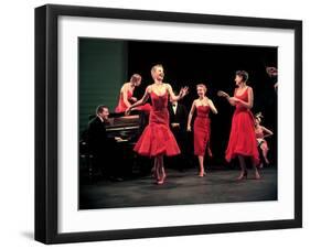 Four Models in Red Dresses Dancing Charleston For Article Featuring "The Little Red Dress"-Gjon Mili-Framed Photographic Print