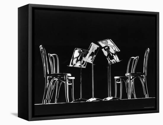 Four Music Stands and Four Chairs-Gjon Mili-Framed Stretched Canvas