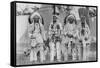 Four Native American Chiefs in Traditional Clothing and Feathered Bonnet-null-Framed Stretched Canvas