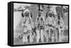 Four Native American Chiefs in Traditional Clothing and Feathered Bonnet-null-Framed Stretched Canvas