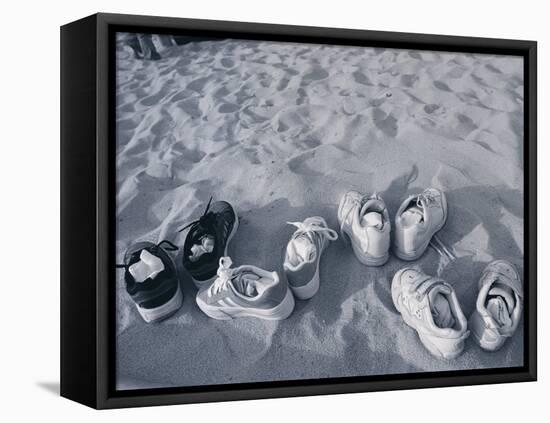 Four Pairs of Shoes on the Sand-Mitch Diamond-Framed Stretched Canvas