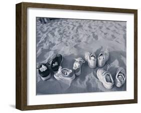 Four Pairs of Shoes on the Sand-Mitch Diamond-Framed Photographic Print