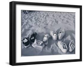 Four Pairs of Shoes on the Sand-Mitch Diamond-Framed Photographic Print