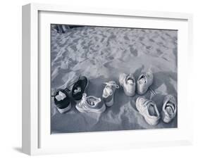 Four Pairs of Shoes on the Sand-Mitch Diamond-Framed Photographic Print