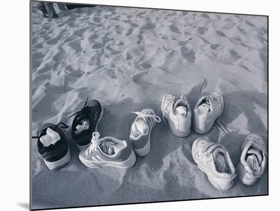 Four Pairs of Shoes on the Sand-Mitch Diamond-Mounted Photographic Print