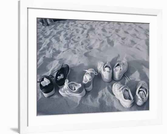 Four Pairs of Shoes on the Sand-Mitch Diamond-Framed Photographic Print