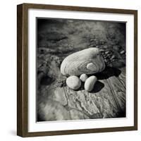 Four Pebbles of Different Sizes Arranged on Flat Rock, Taransay, Outer Herbrides, Scotland, UK-Lee Frost-Framed Photographic Print