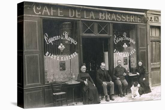 Four People and a Dog Outside a Cafe, France-null-Stretched Canvas