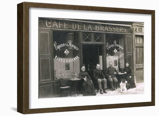 Four People and a Dog Outside a Cafe, France-null-Framed Photographic Print