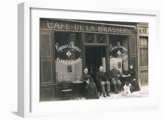 Four People and a Dog Outside a Cafe, France-null-Framed Photographic Print