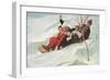 Four People on a Toboggan-null-Framed Premium Giclee Print