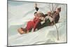 Four People on a Toboggan-null-Mounted Premium Giclee Print