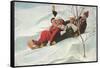 Four People on a Toboggan-null-Framed Stretched Canvas