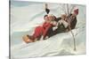 Four People on a Toboggan-null-Stretched Canvas