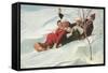 Four People on a Toboggan-null-Framed Stretched Canvas