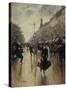 Four PM at the Carrefour Drouot and the Grand Boulevard-Jean Béraud-Stretched Canvas