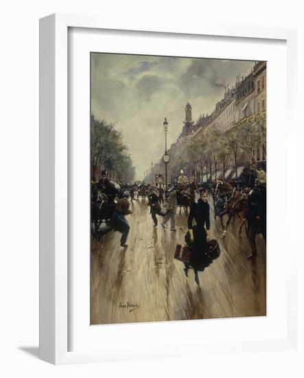 Four PM at the Carrefour Drouot and the Grand Boulevard-Jean Béraud-Framed Giclee Print