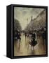 Four PM at the Carrefour Drouot and the Grand Boulevard-Jean Béraud-Framed Stretched Canvas