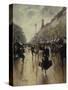 Four PM at the Carrefour Drouot and the Grand Boulevard-Jean Béraud-Stretched Canvas