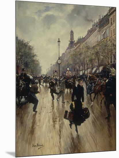 Four PM at the Carrefour Drouot and the Grand Boulevard-Jean Béraud-Mounted Giclee Print