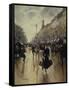 Four PM at the Carrefour Drouot and the Grand Boulevard-Jean Béraud-Framed Stretched Canvas