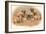 Four Pug Dogs Sitting around a Kitten on a Plate-English School-Framed Giclee Print